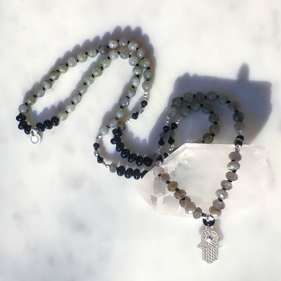 PROTECTIVE GUARDIAN Onyx & Labradorite Mala